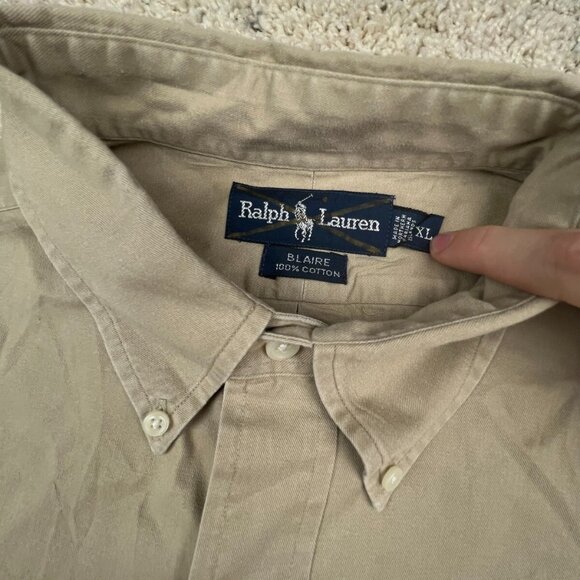 Ralph Lauren BLAIRE Button Up Shirt Cotton Adult Size XL USA Beige Long Sleeve - Picture 5 of 7